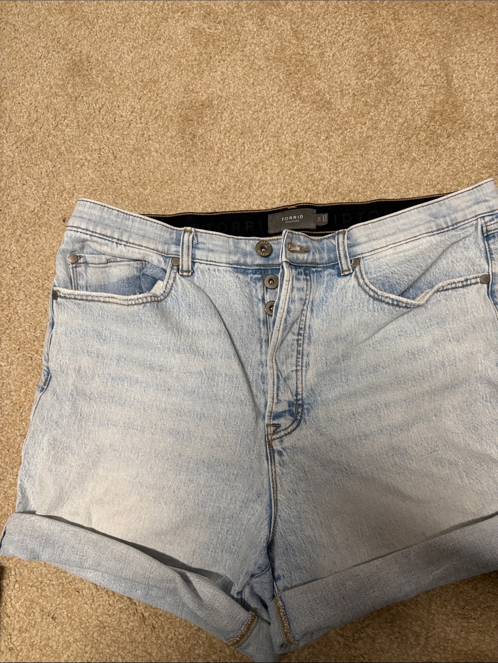 torrid Light Wash Denim High-Rise Rolled Cuff Shorts